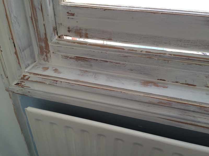 Window frame primed and sanded